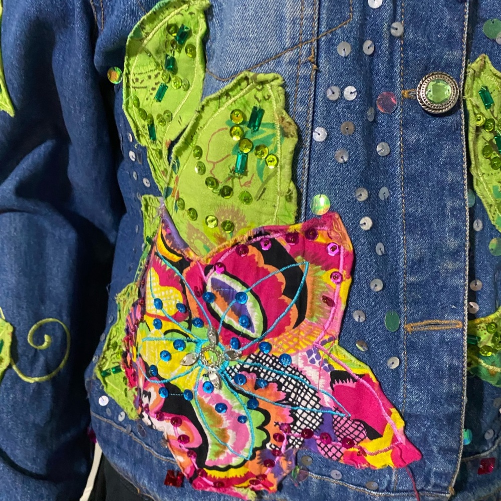 Patch Work Embroidered Denim Jacket Y2k - image 5